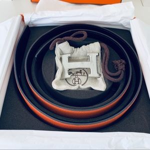 Hermes H buckle Reversible leather strap belt 32mm